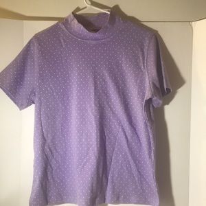 Lands’ End short sleeve top size mp 100% cotton polka  dots white purple